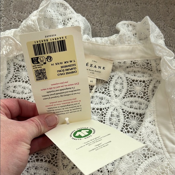 Sezane CHLO SHIRT White Lace Button-Up Blouse NWT - Size 14 (46) - Picture 4 of 7